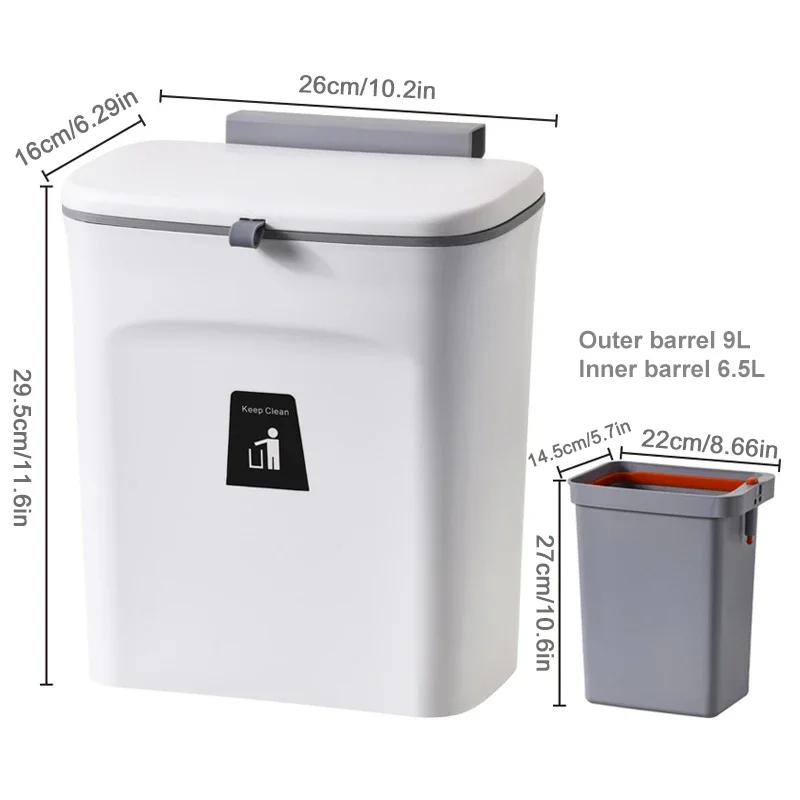 Wall Mounted Trash Can for Kitchen Recycle Rubbish Bin Toilet Trash Can Kitchen Cabinet Door Hanging Trash Can with Lid