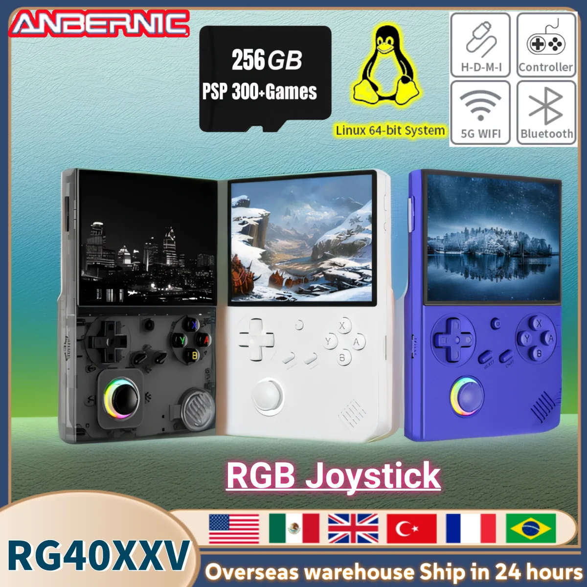 

ANBERNIC RG40XXV Retro Handheld Game Console Video Player 4.0-inch IPS screen Linux 5G WIFI Bluetooth 256G 300+ PSP Games Gift