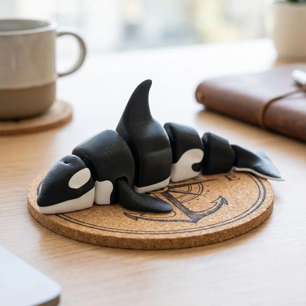 3D Printed Articulated Marine Animal Ornament Simulated Shark, Killer Whale, and Great White Shark Figurine Ornament Home Decor