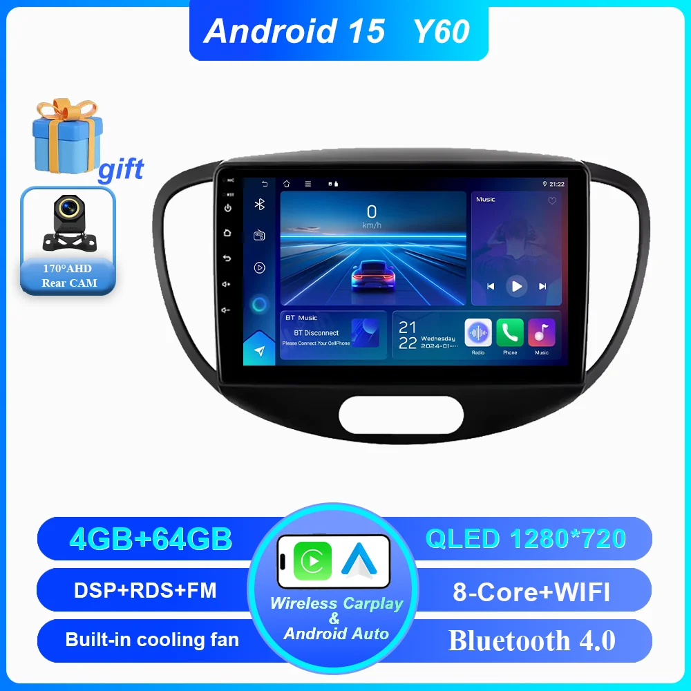 Android 15 Auto DVD Voor Hyundai i10 2007 2008 2009 2010-2013 Auto Radio Stereo Multimedia Speler GPS Navigatie 2din 4G Carplay