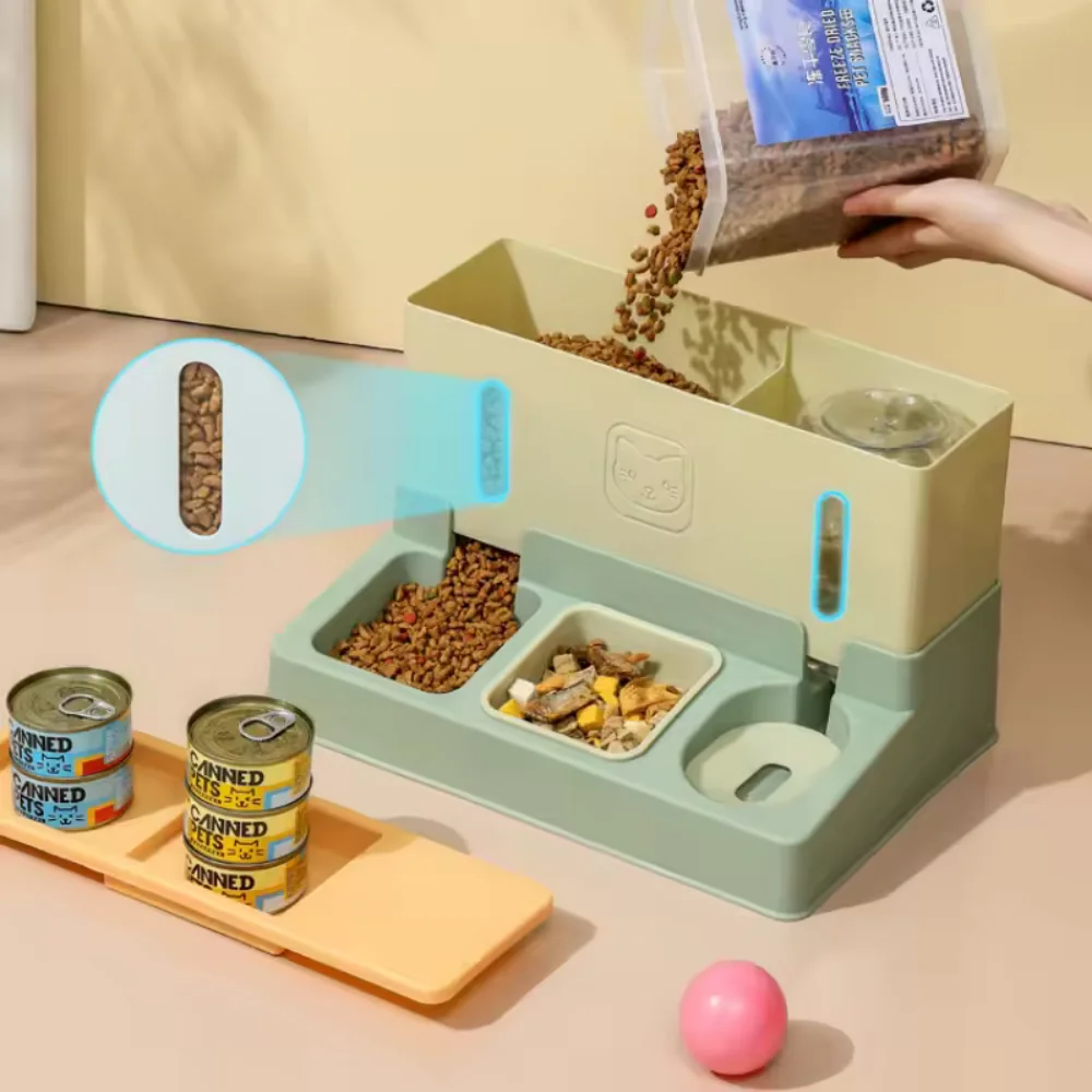 猫と犬用の2in1自動給餌器と給水器、重力式ペットフードと水用フィーダー、プラスチック製食品グレード素材