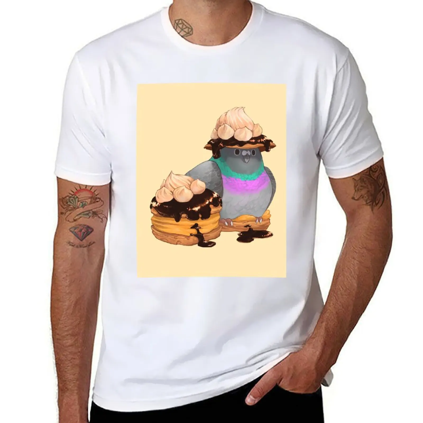 

pigeon in profiterole T-Shirt man t shirt heavy cotton cotton t shirt man man t shirts for men casual T-shirt