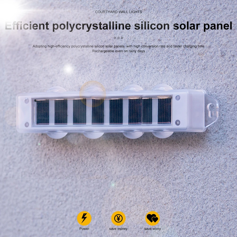 4 Stück Solar-Wandleuchten, 8 LEDs, warmweißes Licht, wasserdicht, für den Außenbereich, mit automatischer Ein-/Ausschaltfunktion, einfache Installation, ideal für die Dekoration von Innenhöfen, Gärten und Zäunen. – Detail 4