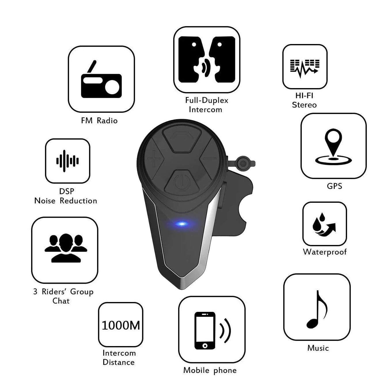 1200M BTS3 Bluetooth Helmet Intercom IPX7 Waterproof BT 3.0 with FM Headset Motorcycle Bluetooth Helmet Intercom