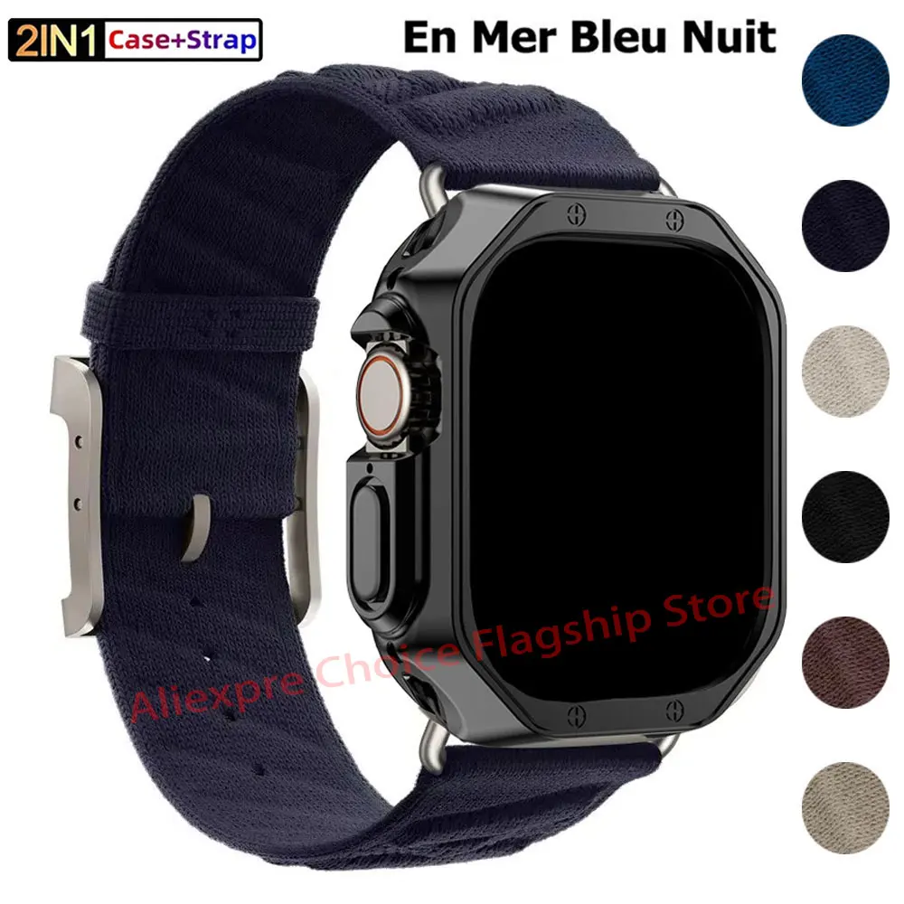 

Ремешок En Mer Bleu Nuit для Apple Watch 49 мм 46/42 мм, мягкий защитный чехол из ТПУ, нейлоновый ремешок для часов Iwatch 10 11 9 8 44/45 мм