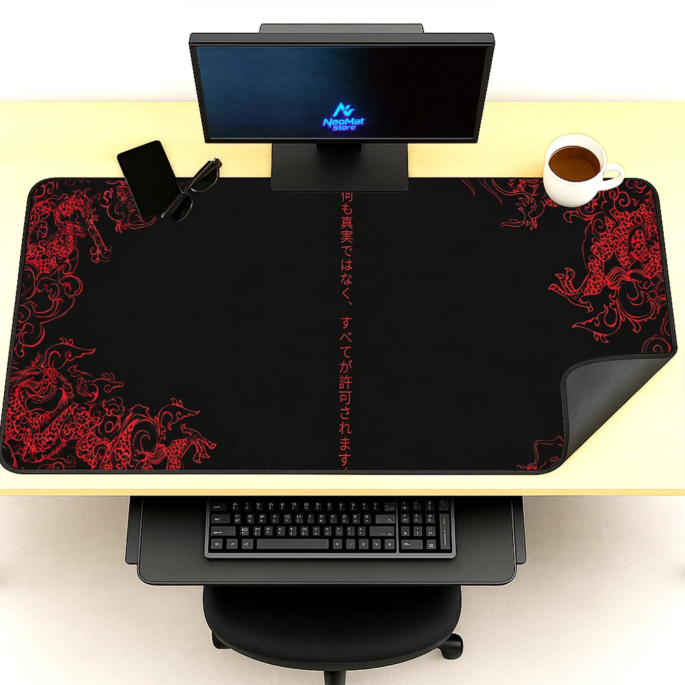 Japanese Dragon Mousepad Large Gaming Mat Big Desktop Mat 120x60 Gaming Mat Mousemat Gothic Red Black Laptop Accessories