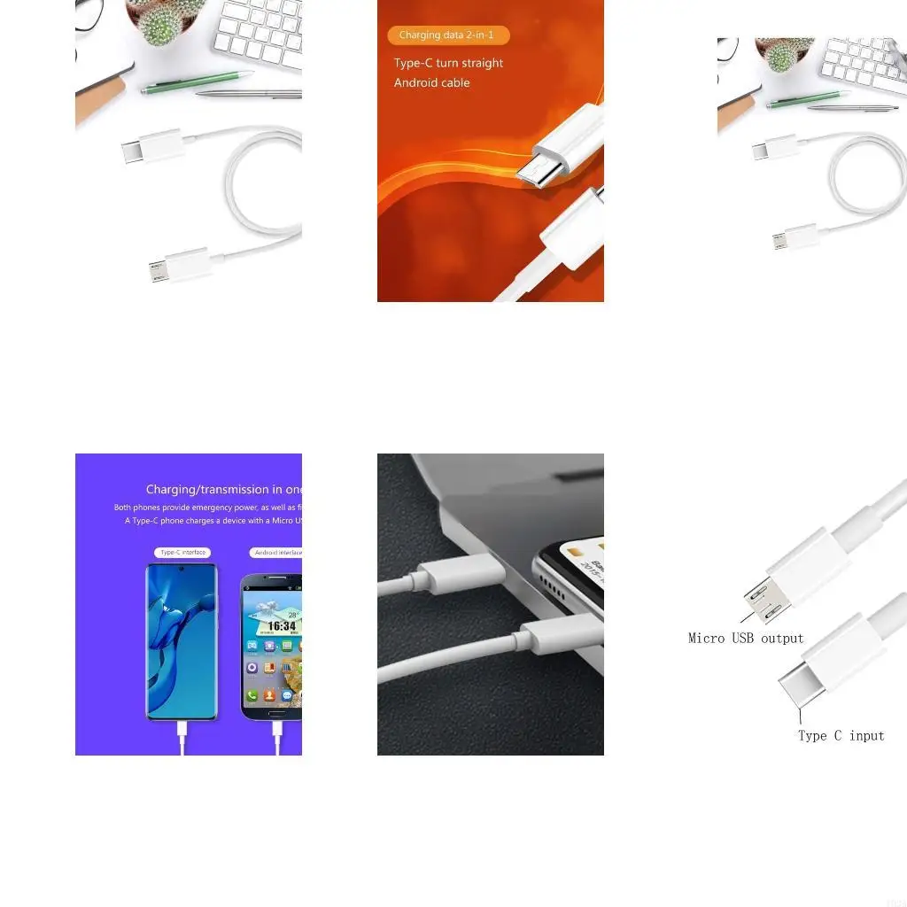 193A USB C to Micro USB Cable Micro Type C Charging Cable USB C to Micro USB Data Transmission Cord for Laptop Phone