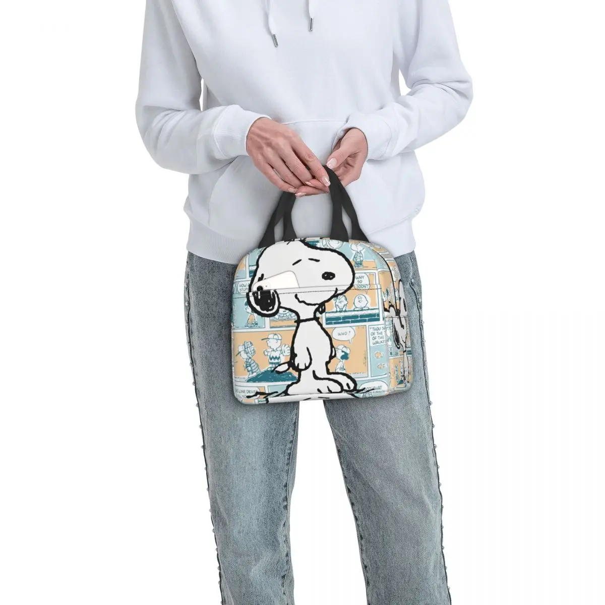 Peanuts Snoopy Comic Pattern Lunch Bag For Child Lunch Box Retro Picnic Cooler Bag Portable Oxford Tote Food Bags