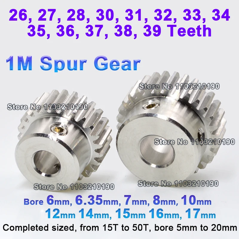 

1Pc 1 Module Spur Gear Wheel 26-39Teeth 304Stainless Steel 1M Pinion Gear with Step Motor Gear Bore 6 6.35 8 10 12 14 15 16 17mm