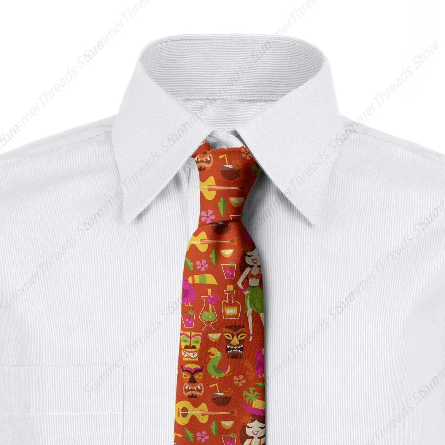 Men's Tie, Hawaiian Luau Party Aloha Tiki, 3.7", Multicolor