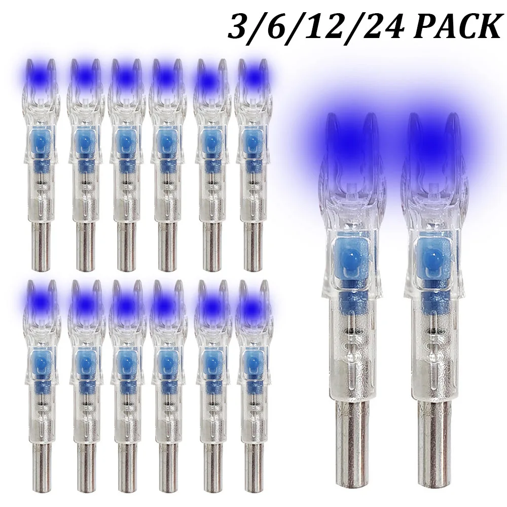 3/6/12/24pcs Archery LED Lighted Nocks Green for ID 6.2mm Carbon Arrows Lighted Nock Light Up for Hunting On/Off Switch Shooting