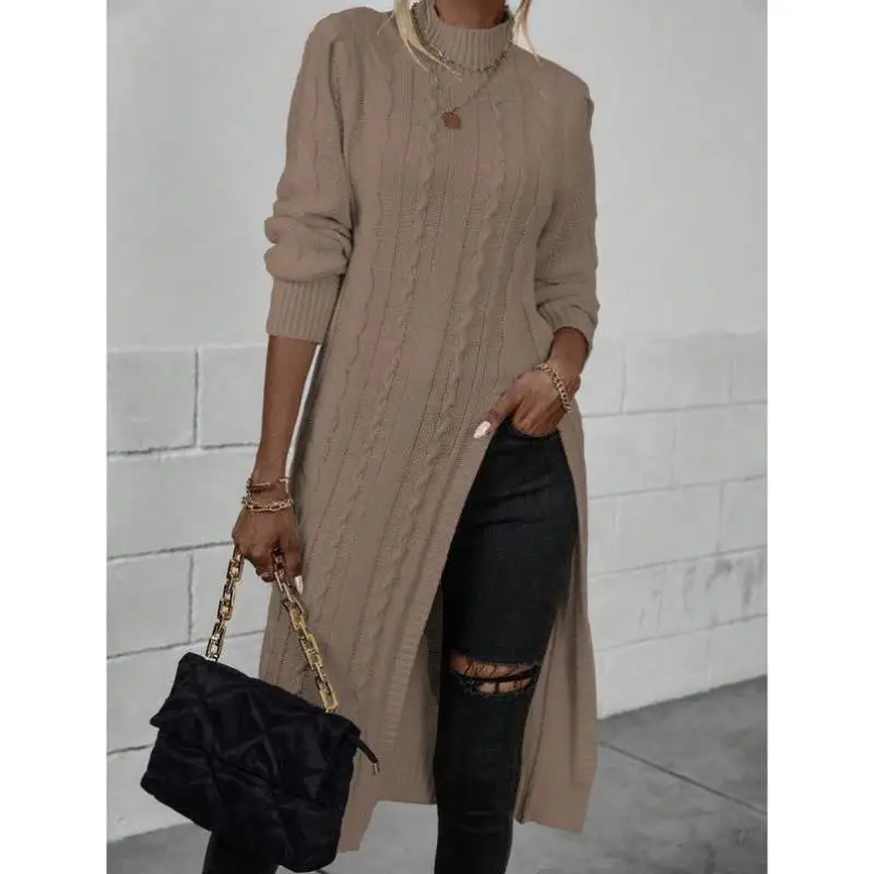 

Long Sve Knitted Sweater Stand Collar Split Hem Coolmax Fiber Ciwalk Ne Deformable for Middle Aged And ly Women