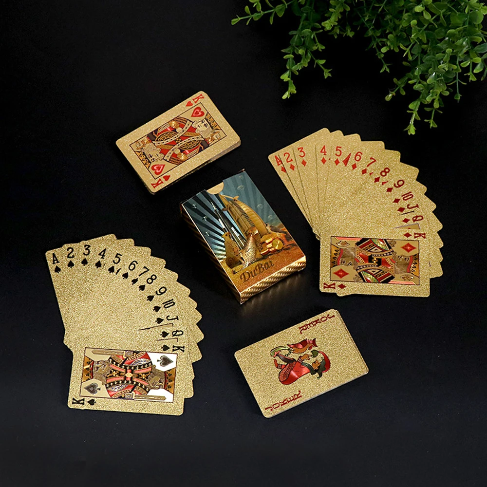 New 24K Gold Playing Cards Plastic Poker Game Deck Foil Pokers Pack Magic Waterproof Card Gift Collection Gambling Board Game