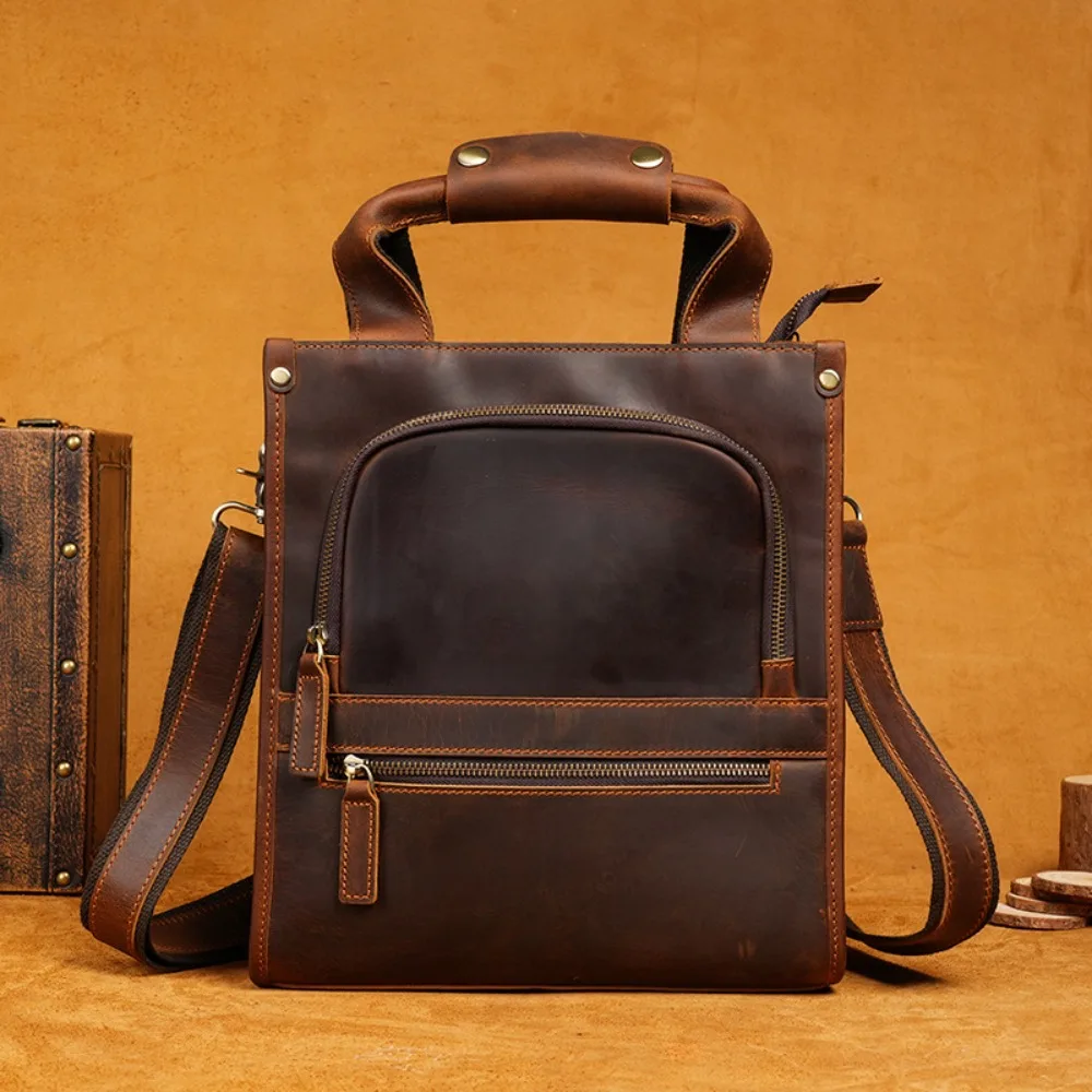 

Cowhide Messenger Premium Simple Handmade High-end Retro Computer Versatile Fashion Men's Bag Retro Handbag Portable Travelretro