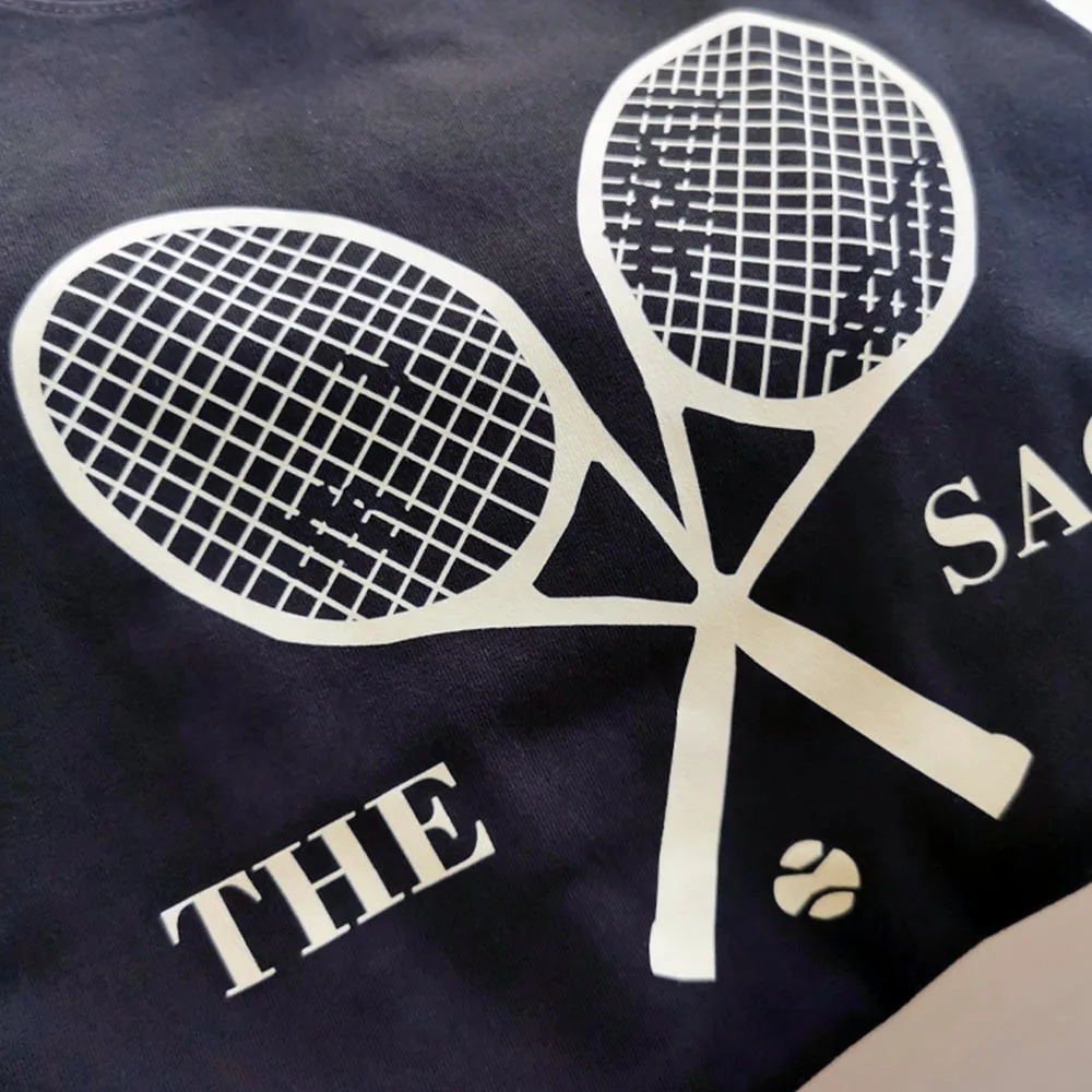 The Sage Tennis Club American Vintage Style Printing White T Shirts Women Summer Short Sleeve Loose Cotton Y2K Street Tops Tees