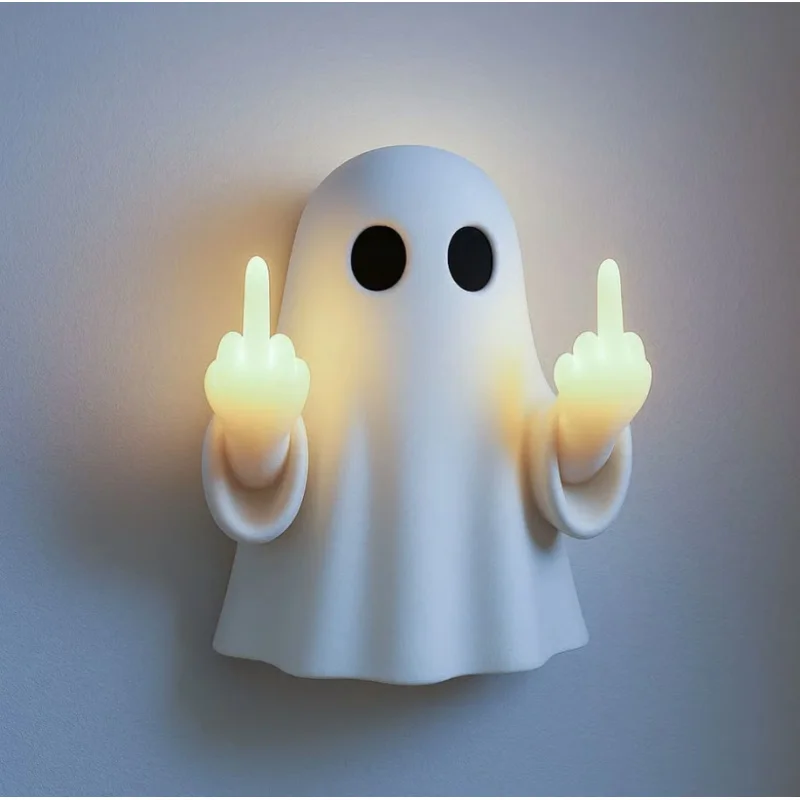 Ghost Middle-Finger LED Lamp - Halloween Skateboard Ghost Statue with LED Light