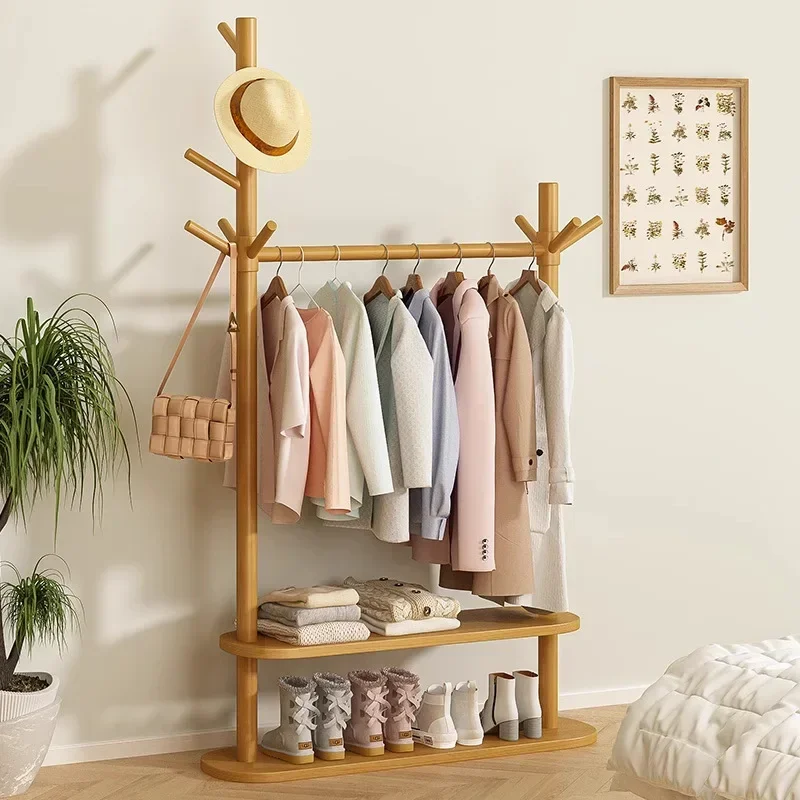 Stable Solid wood coat rack Floor-to-ceiling bedroom household hanger Room rack Simple vertical beech drying rack