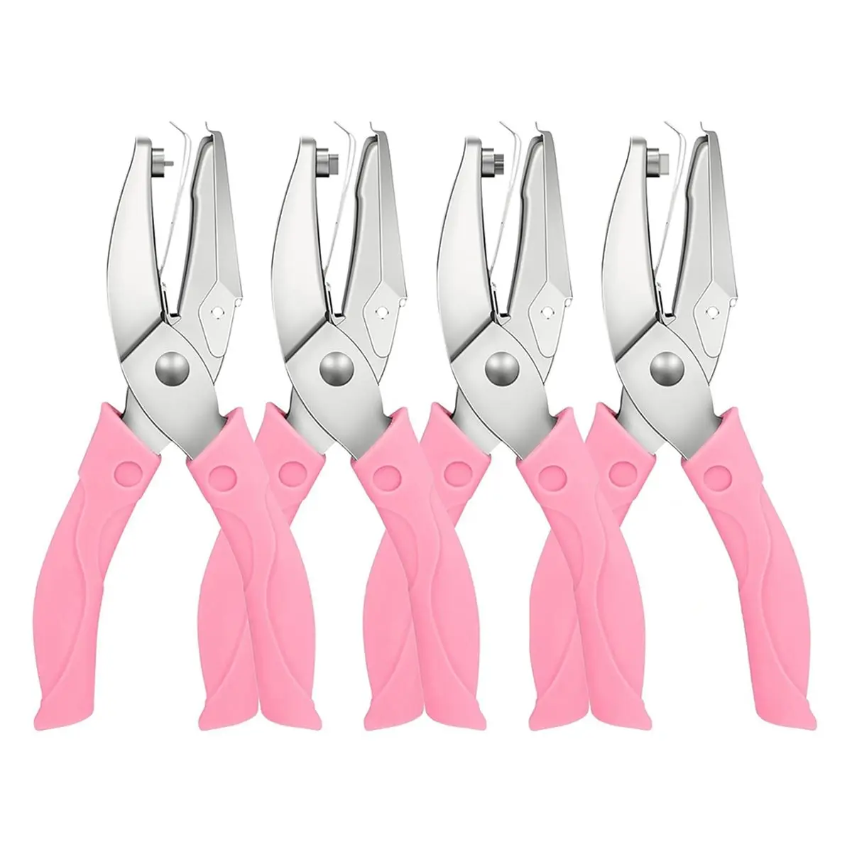 Budget-Friendly-4 Pcs Handheld Hole Paper Punch Kit Single Hole Punch Round Heart and Star Hole Punch Rubber Handled