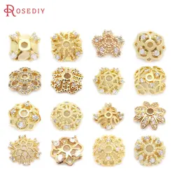 18K Gold Color Brass and Zircon Snowflake Flower Beads Caps Jewelry Earrings Beads Making Supplies Diy Findings Accessories