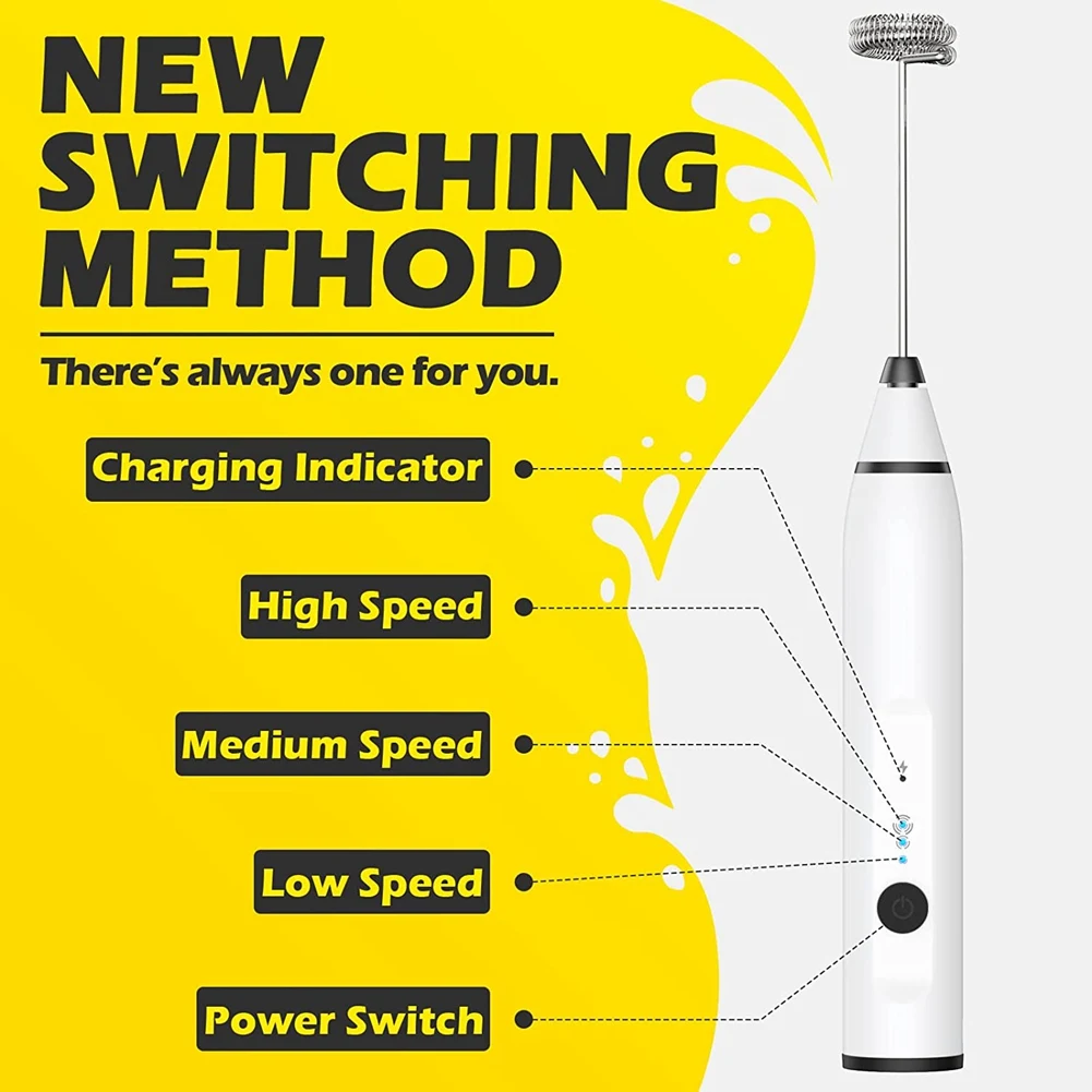 Handheld Electric Milk Frother Whisk Batedor de ovos, Liquidificador de café recarregável USB, Agitador de leite doméstico, Misturador preto