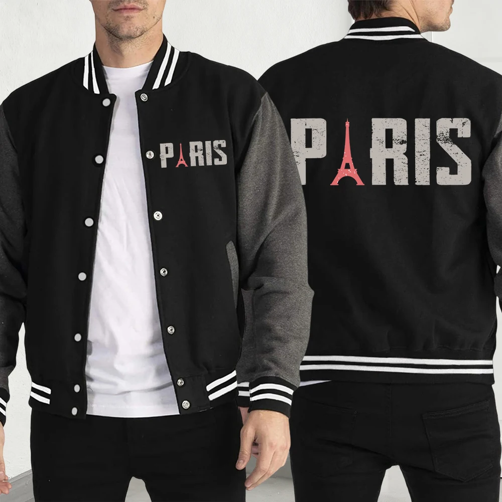 

Famous Paris Tower Design Men Jacket Loose Personality Jackets Casual Fleece Clothing Autumn Warm Fashion Streetwear Unisex
