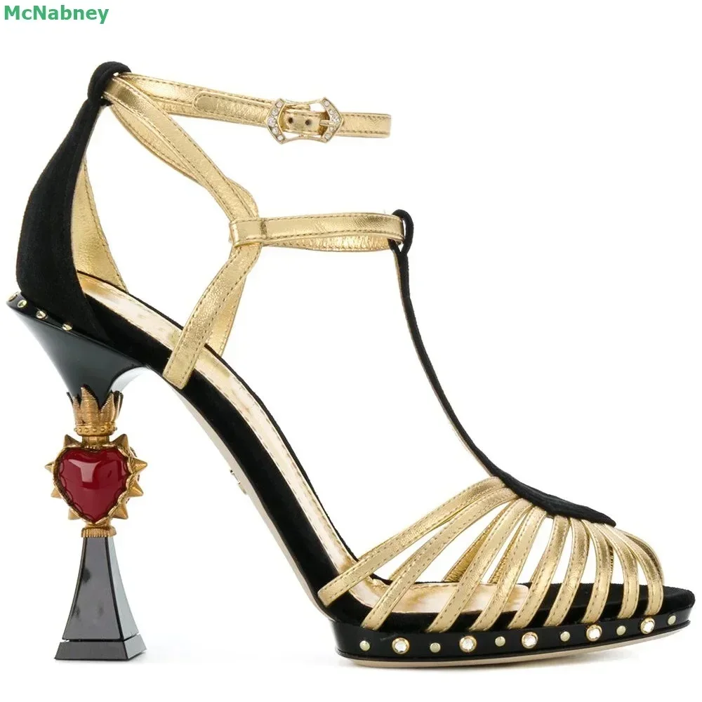 مربع الأحجار الكريمة كعب الصنادل غطاء الظهر ضيق الفرقة مختلط الألوان اللمحة تو الكاحل مشبك حزام مثير أنيقة الصيف النساء الأحذية