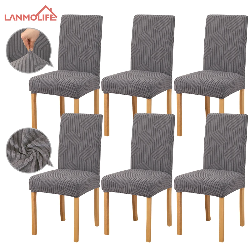 Jacquard Chair Cover Stretch 6 PC Long Back Dining Chair Covers Seat Slipcovers For Wedding Dining Room Chairs For Kitchen