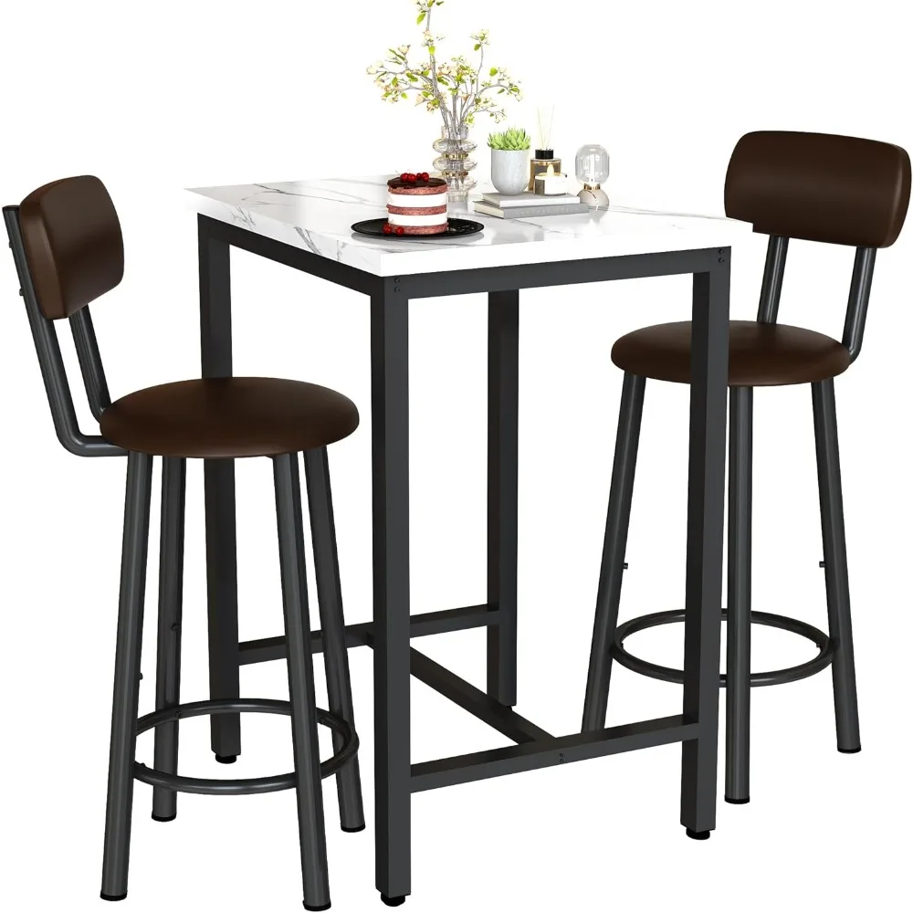 

Dining Table Set for 2, 24" Square Kitchen Table and Chairs Set with MDF Tabletop & 2 PU Leather Chairs, Bar Pub Table Set