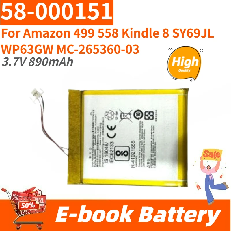 Brand New Replacement E-book Battery 3.7V 890mAh 58-000151 For Amazon 499 558 Kindle 8 SY69JL WP63GW MC-265360-03