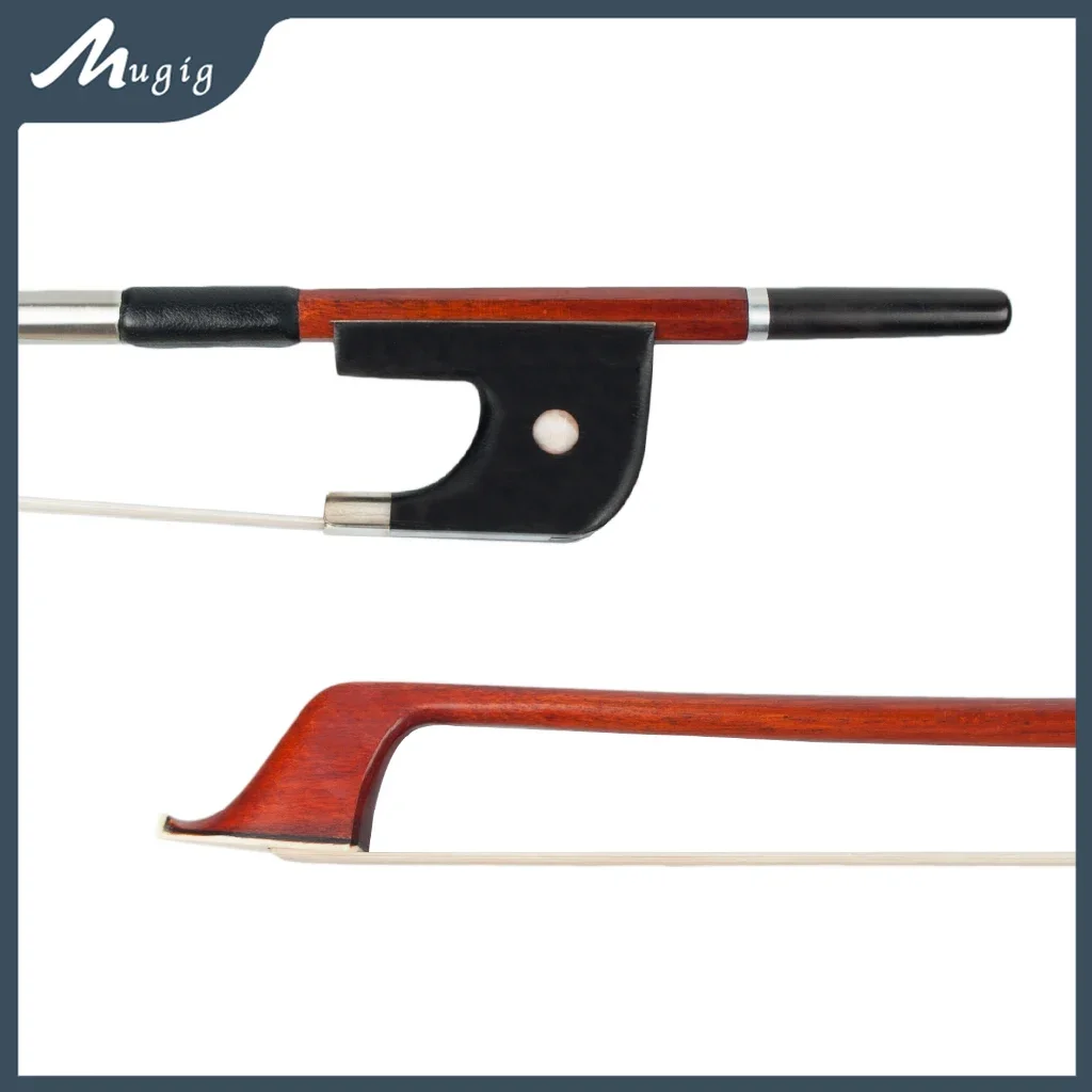 Mugig German Style Double Bass Bow 4/4 Upright Bass Bow Pernambuco Round Stick Ebony Frog Natural Horsehair Well Balance