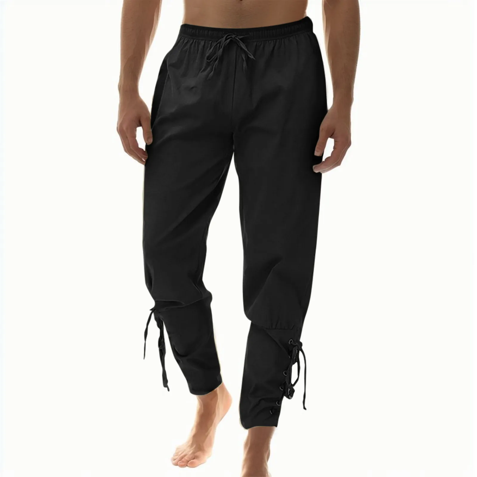 Cuff With Drawstrings Pants Solid Men's Ankle Pants Costume Men's Pants Track Pants Short