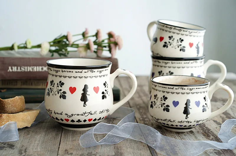 Alice in Wonderland Ceramic Mugs Creative Home Use Coffee Milk Cup Heart Shaped Breakfast Cup IRIS Brand Small  Style