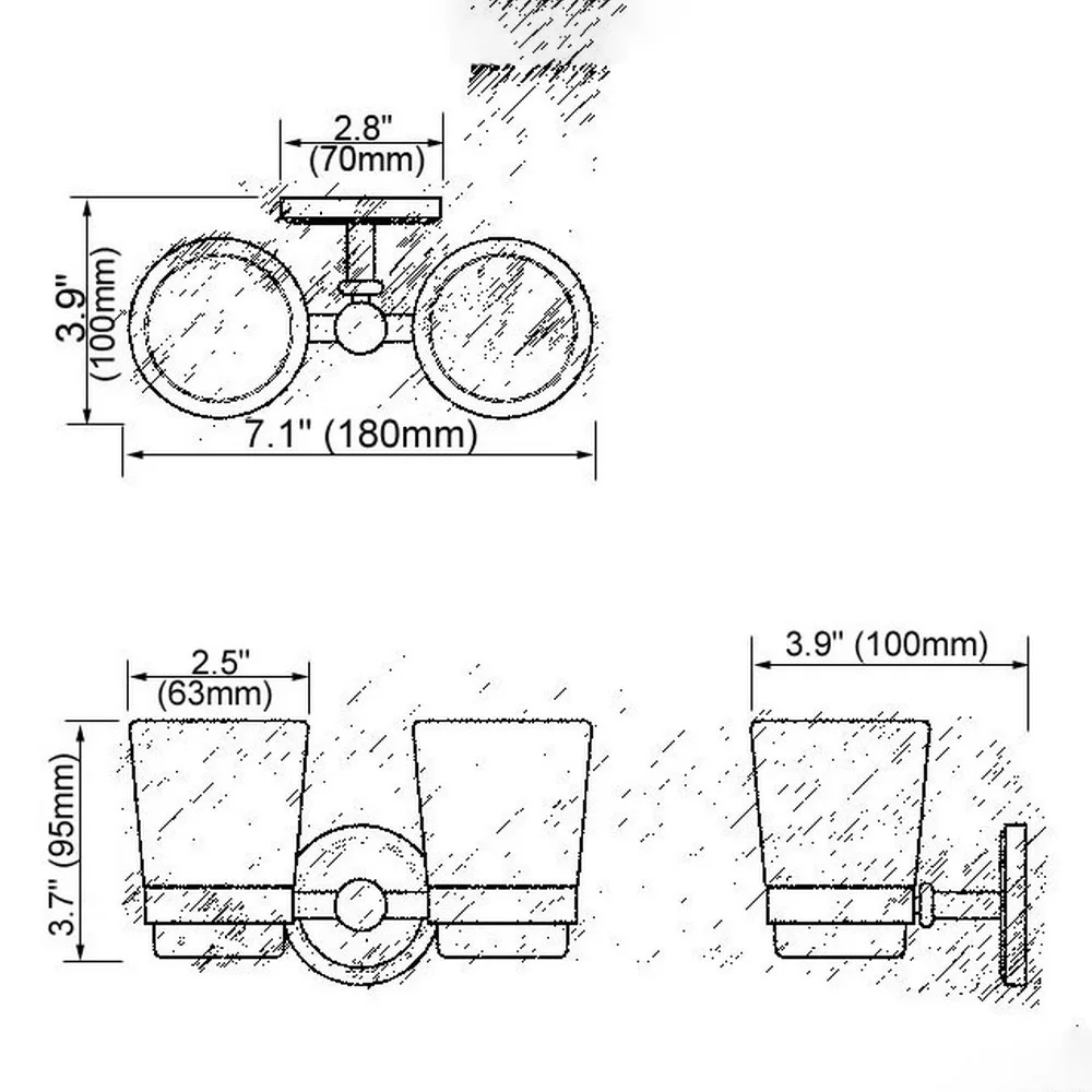 Akcesoria łazienkowe naścienny mosiężny uchwyt na szczoteczki do zębów w kolorze złotym z dwoma szklanymi kubkami tba610