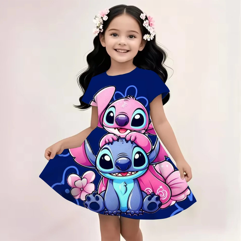 

Disney Stitch print 2-14T Princess Baby Dresses Applique Stitch Cute Party Girls Tutu Dresses Cartoon Children's Girls Dress