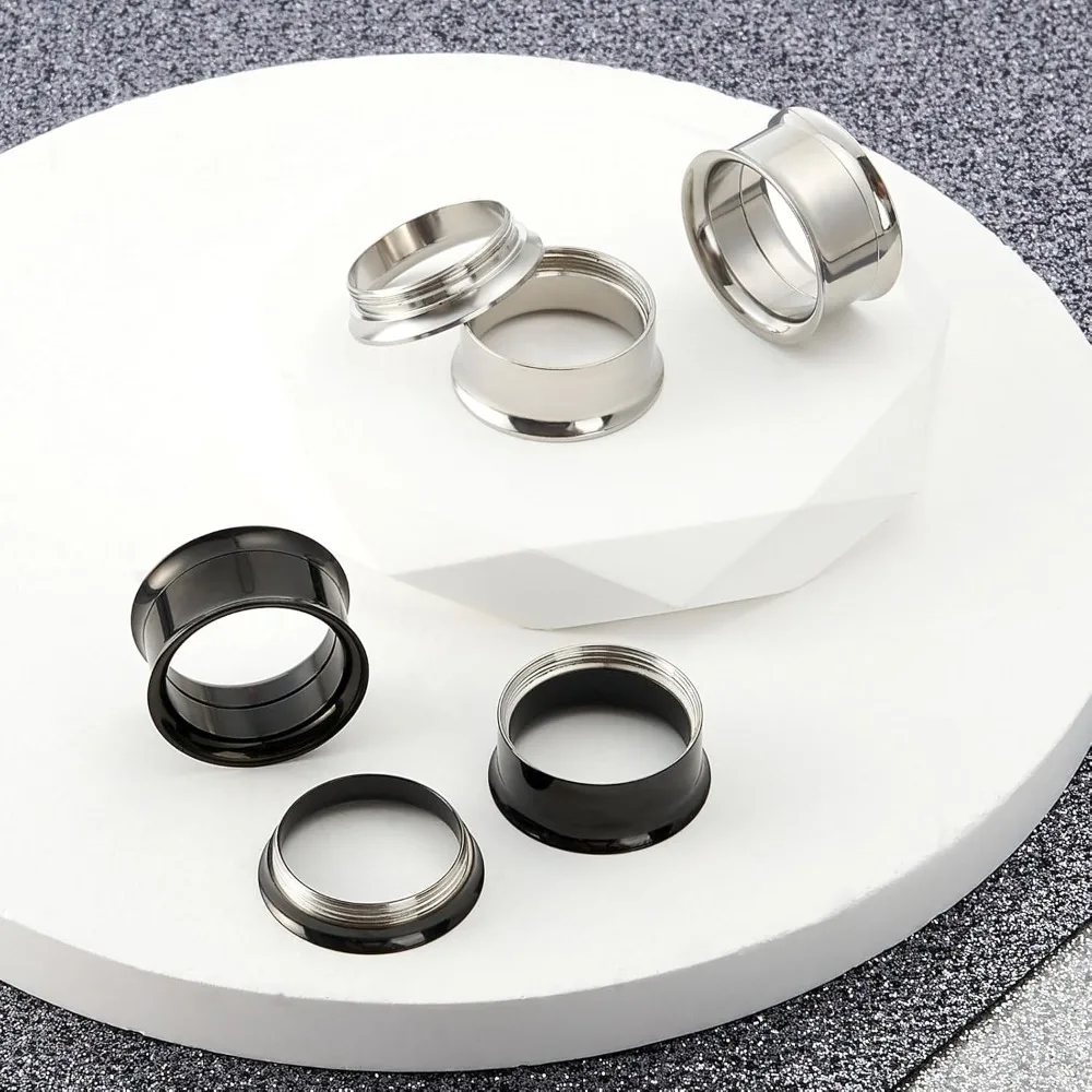 2 Paar Edelstahl Ohrtunnel Messgeräte Double Flare Ohrringe Expander Bahren Piercing Körperschmuck 8G-1" – Detail 3