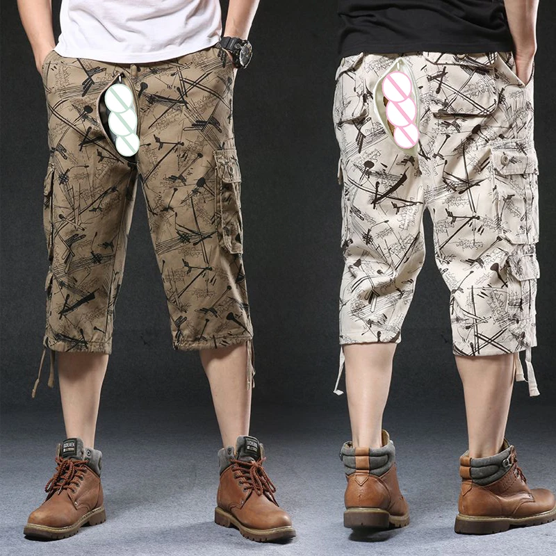 Sesso all'aperto cavallo aperto erotico estate Cargo Jean Shorts uomo Casual sport pantaloni tattici larghi Y2k Streetwear pantaloni sportivi corti