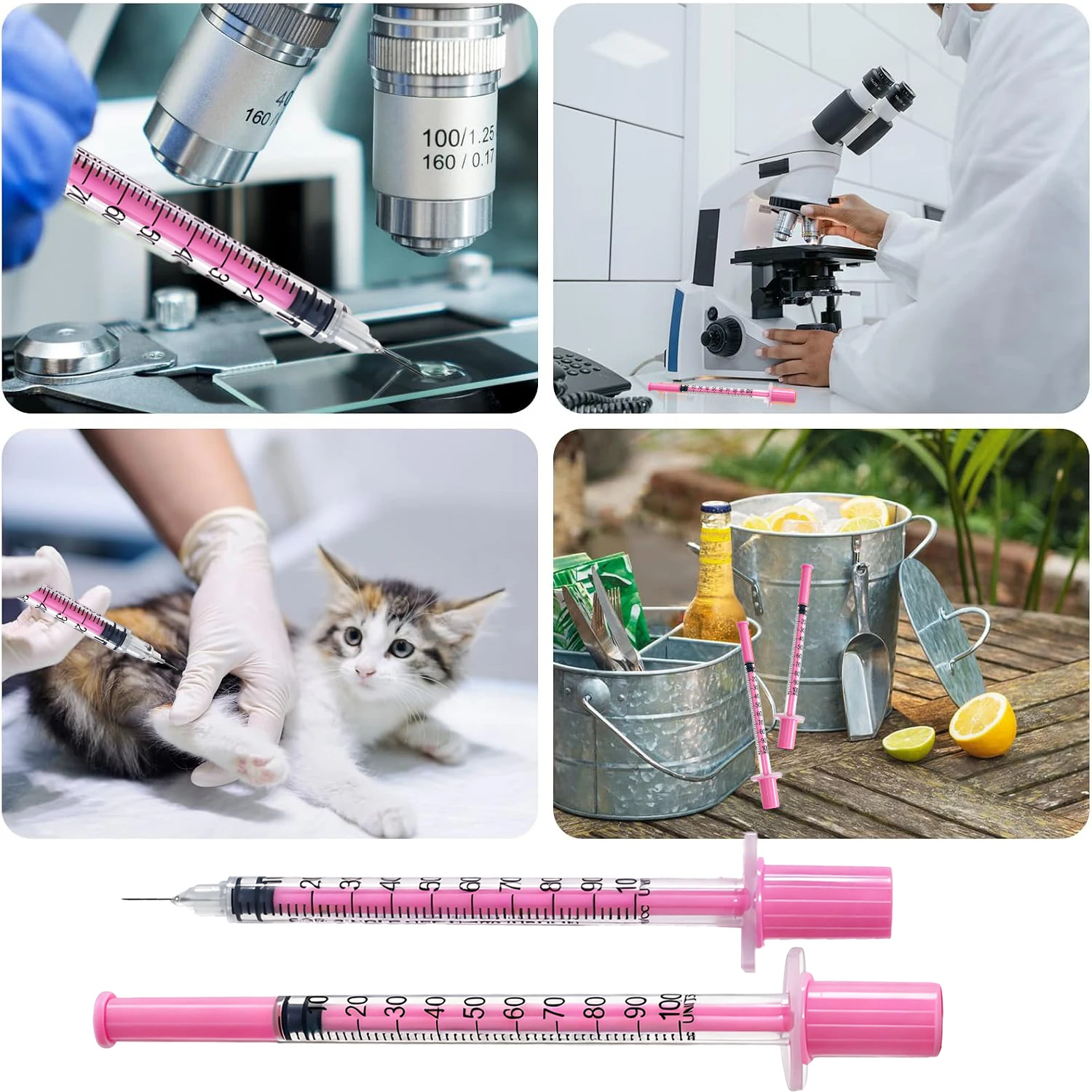10/30/50 Stück 1ml Rosa Insulinspritze mit 8mm Nadel, EO-Gassterilisiert in Blisterverpackung für Schönheitsgeräte, Einwegartikel – Detail 6