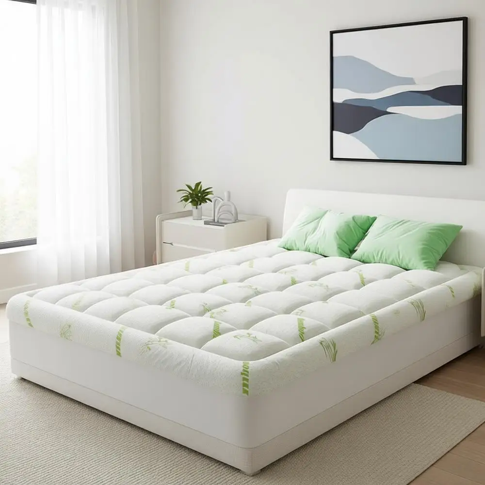 Cubrecolchón Ultra Suave de Viscosa Derivada del Bambú con Parte Superior Acolchada y Laterales Elásticos para una Mayor Transpirabilidad, Refrigeración y Alivio del Dolor de Espalda