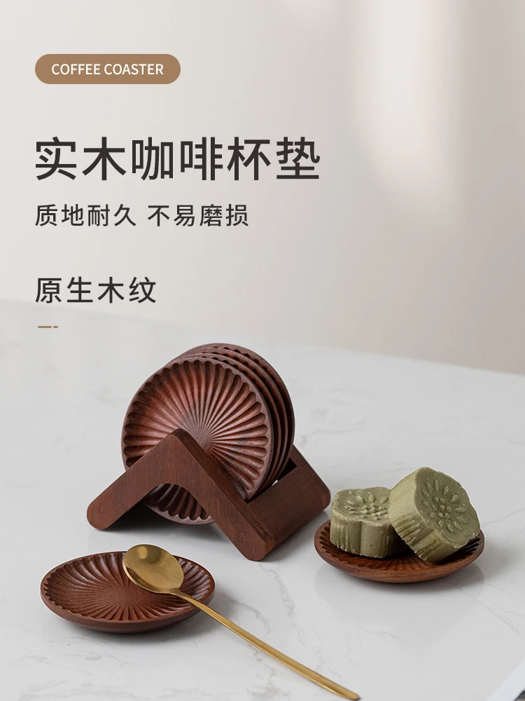 

Whole solid wood tea cup mat, tea ceremony cup holder, Chinese style wooden coffee cup mat, light luxury, high-end feeling, smal