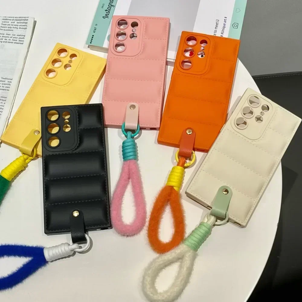 Wrist Strap Phone Case For Samsung  S26 S25 Ultra S24 S23 S21 S20 FE S22 Plus A16 A06 A55 A35 A25 A15 A05s A05 Down Jacket Style