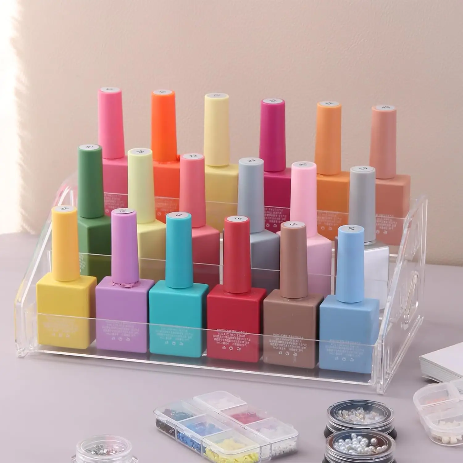 Nail Polish Organizer Clear Acrylic Eyeglasses Display Holder Essential Oil Storage Rack Makeup Stand Tray - 3 Layer