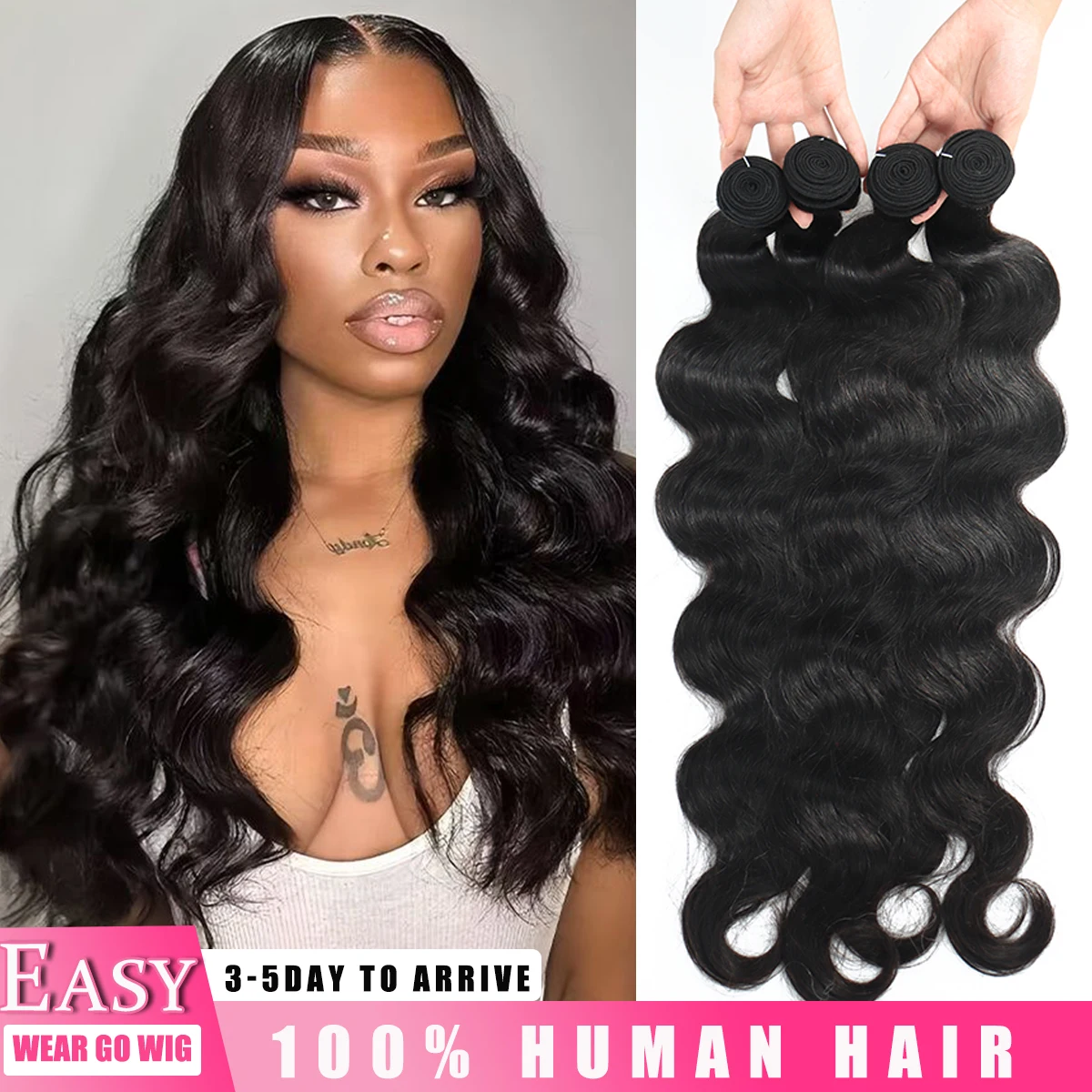 

16A Объемные волны Пучки человеческих волос 1/3/4 Пучки 100% человеческих волос Натуральный черный цвет Бразильские пучки девственного плетения Наращивание волос