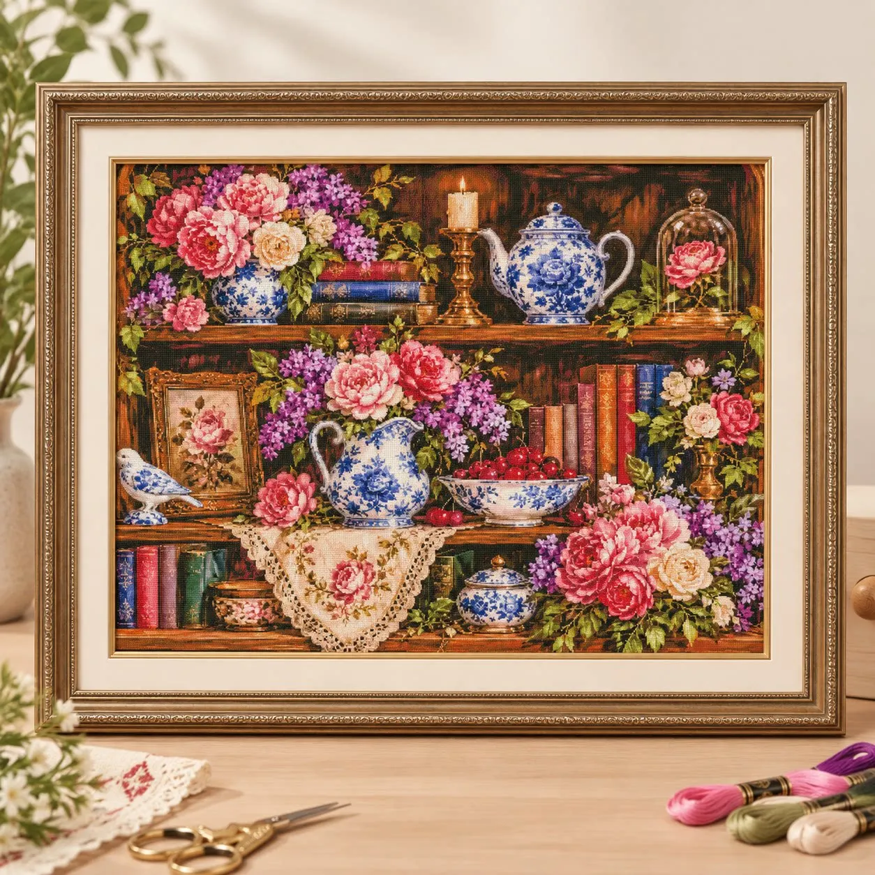[ZZ9232-Bookish Fragrant View] DIY Stamped Cross Stitch Kit for Beginners, 11CT 14CT 16CT Printed Canvas Needlework Full Kit for