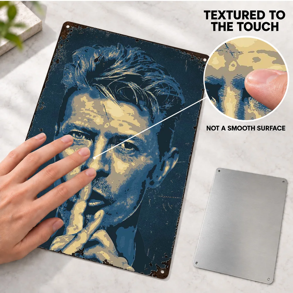 David Bowie Textured Metal Poster Customized Aluminum Sign Painterly Illustration Wall Art For Home Office Music Enthusiast Gift