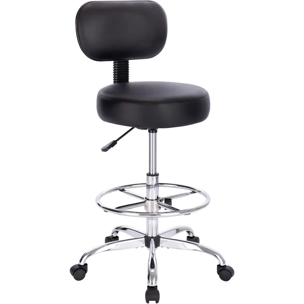 

Drafting Chair with Back, Adjustable Foot Rest Rolling Stool, Multi-Purpose Office Desk Chair, Thick Seat Cushion