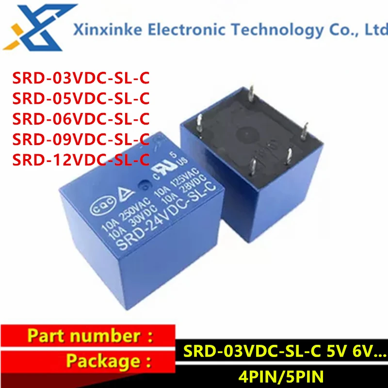 Relays 4PIN 5PIN SRD-03VDC-SL-C SRD-05VDC-SL-A SRD-06VDC-SL-C SRD-09VDC-SL-C SRD-12VDC-SL-C 3V 5V 6V 9V 12V 24V 48V 10A 250VAC