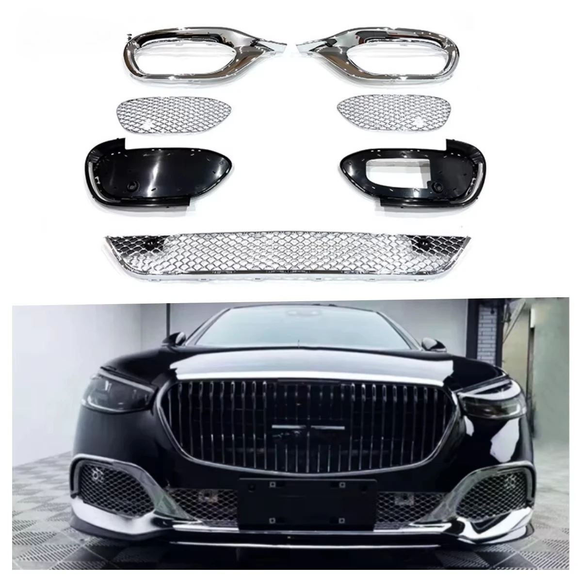 

For W223 S Class 2021 2022 S480 S580 Upgrade to S680 Facelift Grid Kits Car Parts Electroplating Front Grille