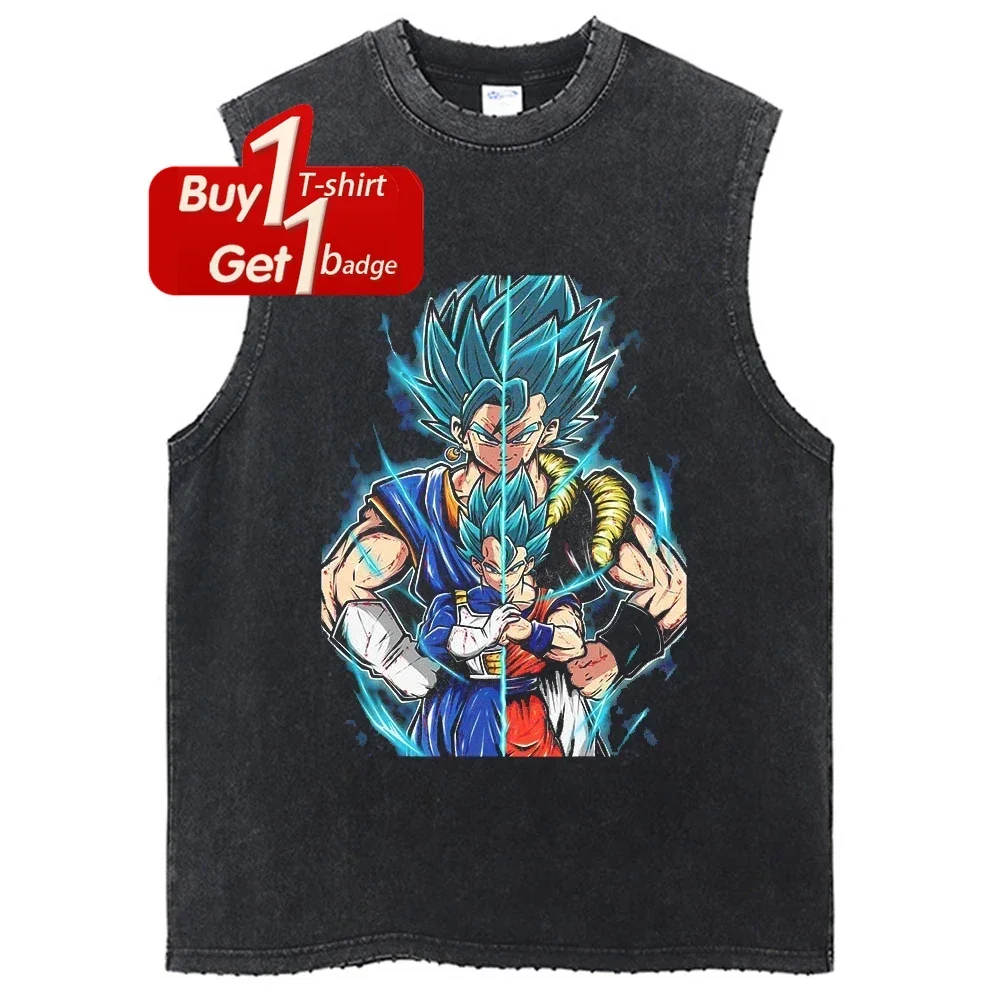 لعبة دراغون بول ملابس الصالة الرياضية رجل قميص بدون أكمام أنيمي الصيف Y2k فضفاض خمر غسلها تانك القمم الشارع الشهير الجرافيك Harajuku سترة