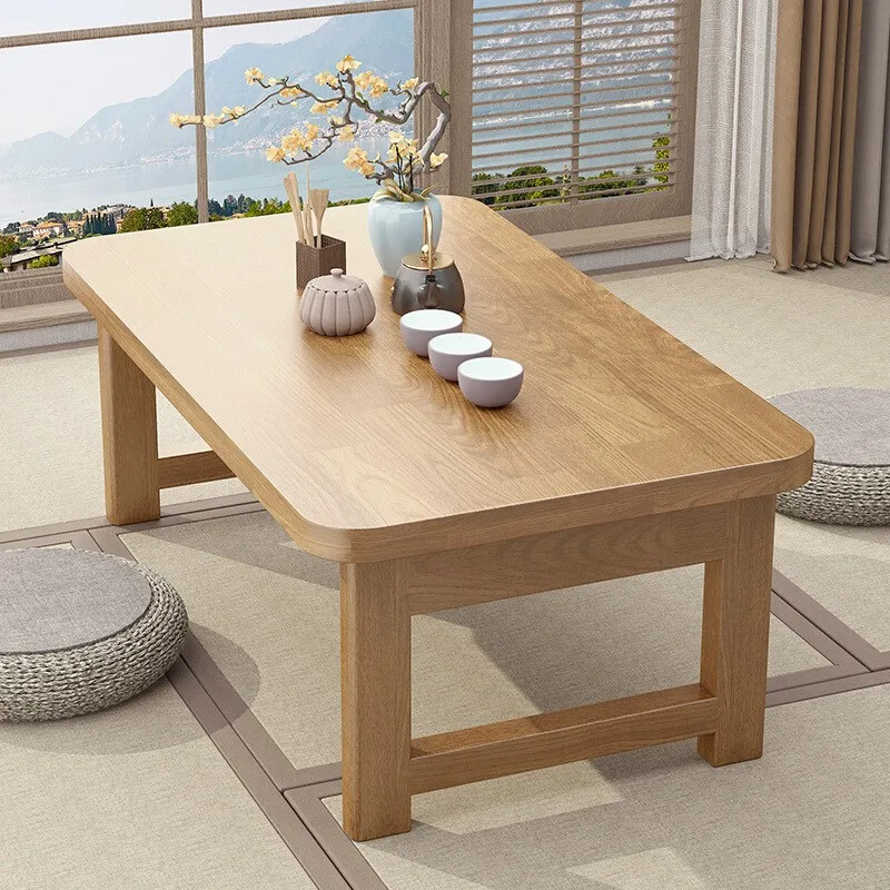 Table pliante en bois massif pour la maison, table simple pour la baie vitrée, tatami de style japonais, petite table basse, table à manger portable