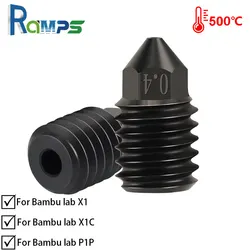 500℃ Hardened Steel High-temperature Nozzle For Bambu Lab X1 X1C P1P 3D Printer 0.2/0.4/0.6/0.8/1.0mm For bambu Upgraded Hotend